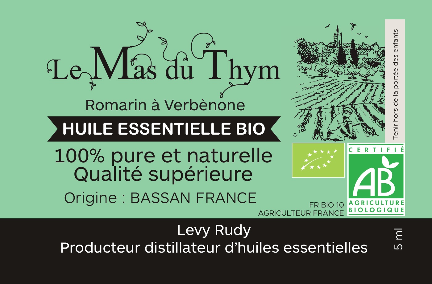 Étiquette originale — Huile essentielle de romarin à verbénone