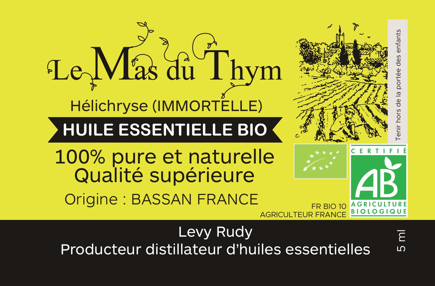 Étiquette originale — Huile essentielle d'hélichryse (immortelle)